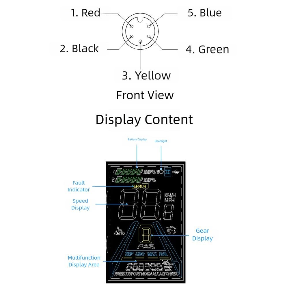 X3 Connettore a 5 pin Display LCD a colori per bici elettrica da 24 V 36 V 48 V, custodia in ABS, schermo in acrilico, adatto per manubri da 22,2 mm, 25,4 mm, 28,6 mm, nero