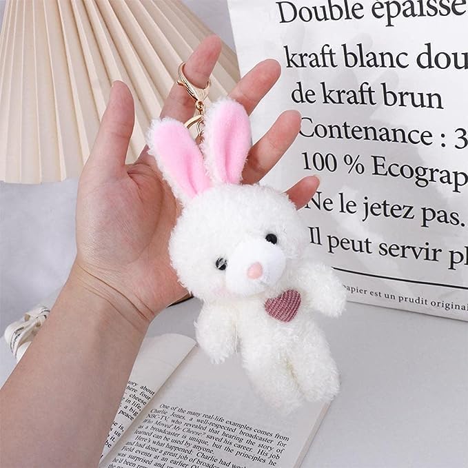 Miniatura 5 de Llavero de peluche con forma de oso marrón y corazón rosa para mochila, llavero de felpa de algodón suave, juguete para regalo, bolsa de regalos de