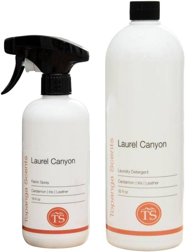 Topanga Scents Laurel Canyon Laundry Detergent 32 oz + Fabric Spray 16 oz Bundle – Cardamom, Iris & Leather Scent – Plant-Based, Sulfate-Free, Vegan & Cruelty-Free