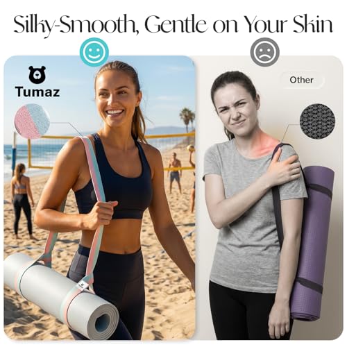 Tumaz Yoga Mat Strap [MAT NOT Included] (2 Sizes) with Extra Thick & Comfy Delicate Texture, Adjustable Yoga Mat Carrier