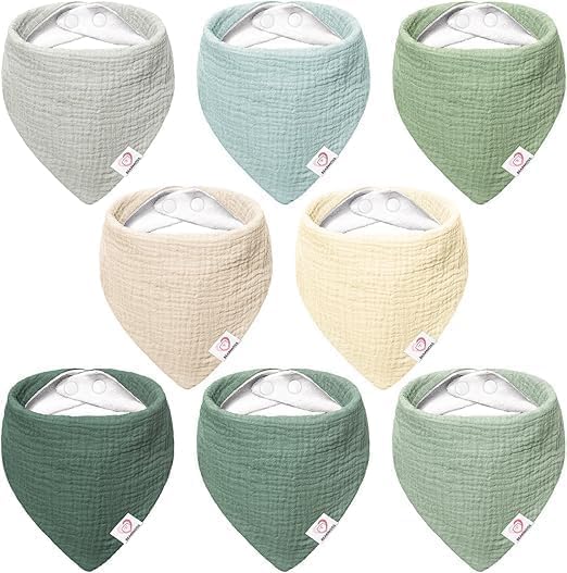Image of Bearmoss 6 Pack Muslin Baby Bibs for Drooling and Teething, Soft Bibs for Girls, Boys, Newborn
