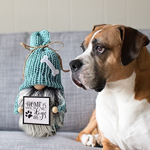 RWUDV Dog Gnome Plush Decorations Handmade Swedish Tomte Gnome Home is Where The Dogs are Gnome Blue Stuffed Dog Gnome Knitted Swedish Tomte Gnome Holiday Home Decor Gift for Dog Lover - Image 2