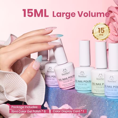 Image of Beetles Spring Nectar Jelly Gel Nail Polish Set - 6 Colors 15ML Full Size Pastel Gel Polish Kit Pink Purple Blue Mint Green Yellow Sheer Translucent Effect Soak Off UV Nail Art Manicure Gift for Women