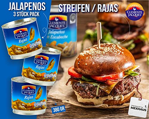 Jalapenos eingelegt Chilli Schoten Streifen - (Pack von 3) je 380gr scharfe Jalapeno Streifen aus Mexiko von Clemente Jacques – Bild 3