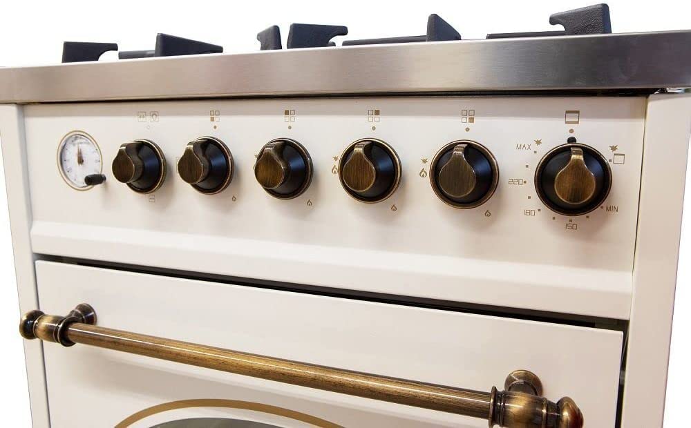 GURARI 614 CR Cuisinière sur pied 60 cm Gaz naturel Fl.Gas 4 Kw WOK, Barbecue à gaz, Range Cooker, Tiroir avec poussette, Contrôle du gaz, tournebroche. Gaz naturel, gaz propane