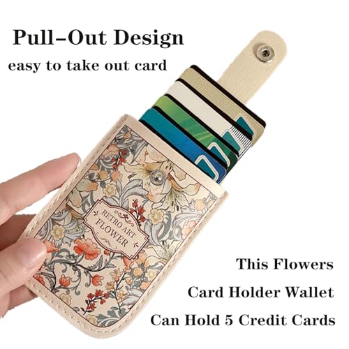 Credit Card Holder Pull-Out Cards Organizer with 4 Card Slots, Flowers Small Woman Wallet Slim Wallet for Womens and Girls (Flower, Style 2)4