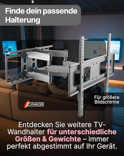 SCHWAIGER TV-Wandhalter Full Motion 1 I 23-55 Zoll Fernseherhalterung I neigbar, schwenkbar, drehbar & höhenverstellbar I Montageset für Flachbildschirme I TV-Halterung mit integrierter Kabelführung – Bild 7
