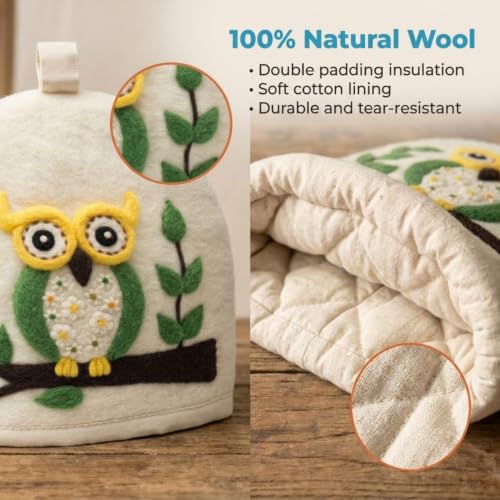 Image of Glaciart One Wool Teapot Cozy Kettle Cover | Dome Shaped Large Tea Cosy, Kettle or French Press | Handmade & Needle Felted from Natural Wool | Warms Up to 2 Hours | Great as Gift