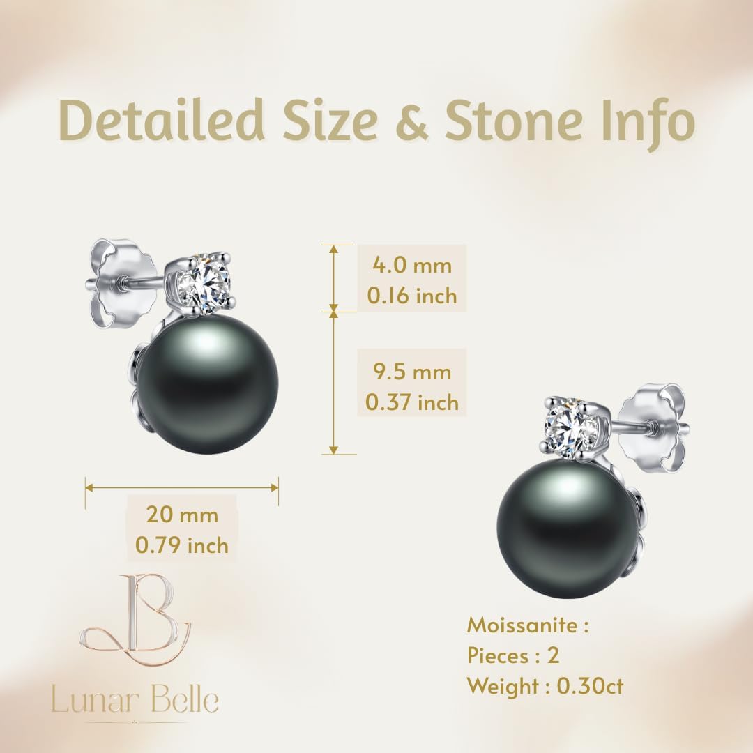 Lunar Belle 10mm Tahitian Black Pearl Stud Earrings with Moissanite Accents in 925 Sterling Silver, Elegant Fine Jewelry Gifts for Women (Ocean Bloom Whisper) - Image 2
