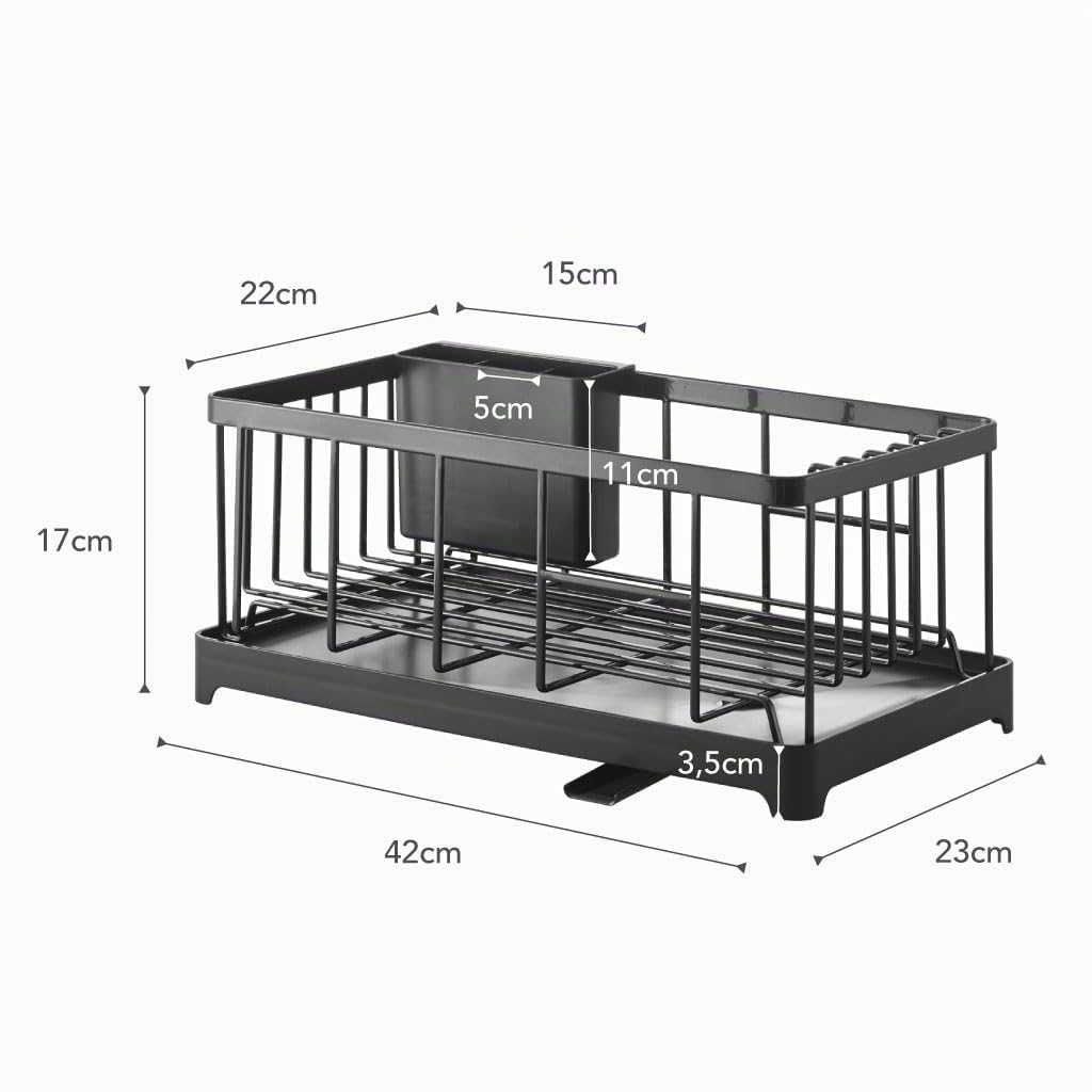 YAMAZAKI 2876 Tower Wire Dish Drainer, Black, Steel/ABS Resin, 42 x 23 x 17 cm