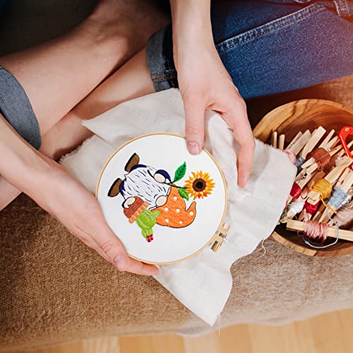 Image of Nuberlic Sunflower Embroidery Kit for Beginners, Full Set of Stamped Gnome Cross Stitch Kit for Adults Including Threads, Hoops and Instruction