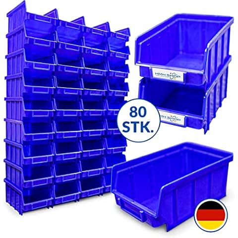 80x Stapelboxen Blau Größe 2 Werkstatt Garage Sichtlagerboxen (LxBxH) 175x103x76mm Lagerboxen blaue Sichtlagerkästen Kleinteile Aufbewahrung Stapelbox PP Cover