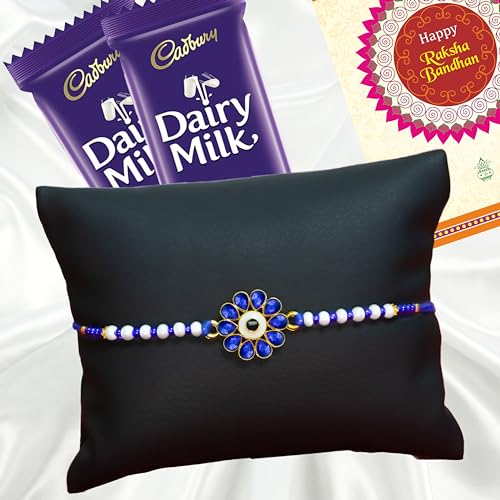 Image of Canton Rakhii Gift for Brother with Chocolate - Designer Rakhi for Brother with Cadbury Gift Hamper Pack, Roli Kumkum & Greeting Card (Design-18, 1 Rakhi + Cadbury)