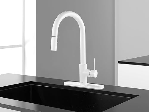 Miniatura 9 de AS60W Grifo de fregadero de cocina blanco con pulverizador desplegable de una sola manija