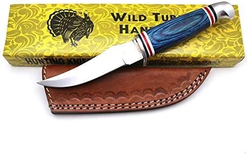 Wild Turkey Handmade Cuchillo Skinner de hoja fija con mango de madera de color colección con funda de cuero
