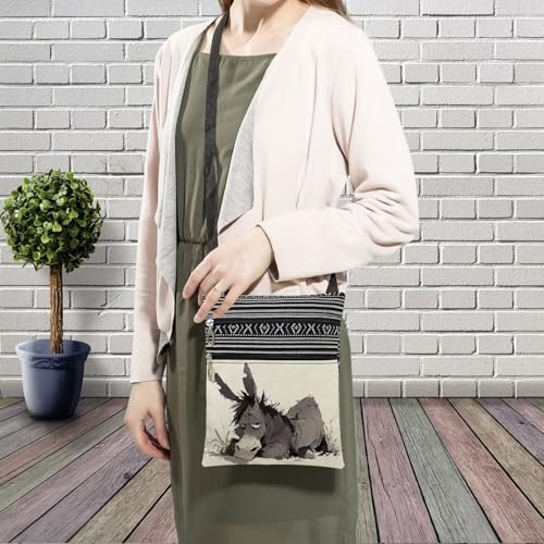 Funny Donkey Messenger Bag Small Ethnic Pattern Printed Adjustable Strap Crossbody Zipper Bag Funny Donkey Phone Bag Wallet Cute Shoulder Handbag for Women Friends -23