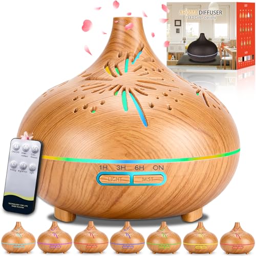 SaiXuan Diffusore di Oli Essenziali 550ml in Legno, Umidificatore Ultrasuoni con...