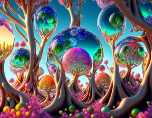 Toile murale Fantasy Biomorphic Glass Trees tableau décoration nature 50x70cm