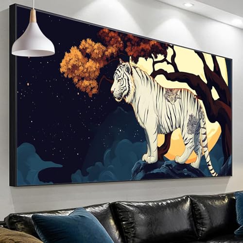 Diamond Painting Tigre 120x40cm contre l'anxiété | Kit de Peinture Diamant Relaxation Adulte