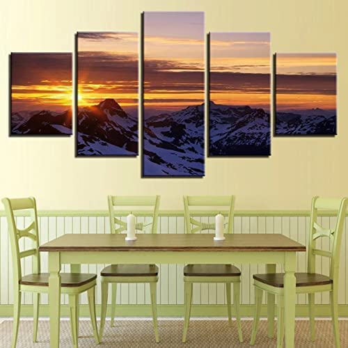 Tableaux HD print decor modern room 5 pièces coucher de soleil neige