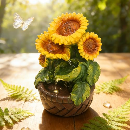 YOQUATE Tabletop Water Fountain Indoor Themed Sunflower Fountain Indoor Table Top Waterfall Desk Decor for Home Meditation Relaxation(Sun)
