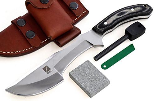 CFK IPAK Cutlery Company USA D2 Tool Steel Longhorn Chopping Tracker Hunting Skinning Utility Knife with Horizontal Leather Sheath & Fire Starter & Wet Stone Set CFK21
