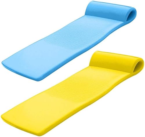 TRC Recreation Sunsation - Paquete de 2 flotadores de espuma gruesa de 1.75 pulgadas de grosor, azul Bahama y amarillo con reposacabezas para disponible en Yaxa Colombia