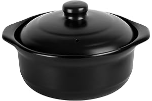 Black Ceramic Soup Pot with Lid for Cooking (1.9 Quart)