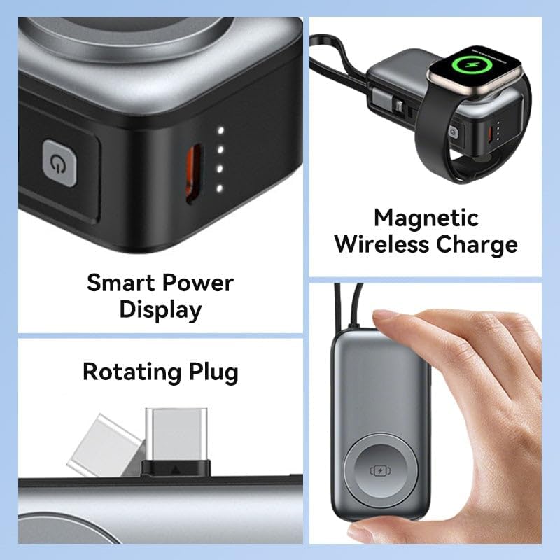 All-in-One Magnetic Portable Charger with Stand – Just Snap & Charge, No Cable Hunting. 5000mAh, Slim Design. Perfect for Travel or Daily Carry. A Senior-Friendly Gadget! (Silver)