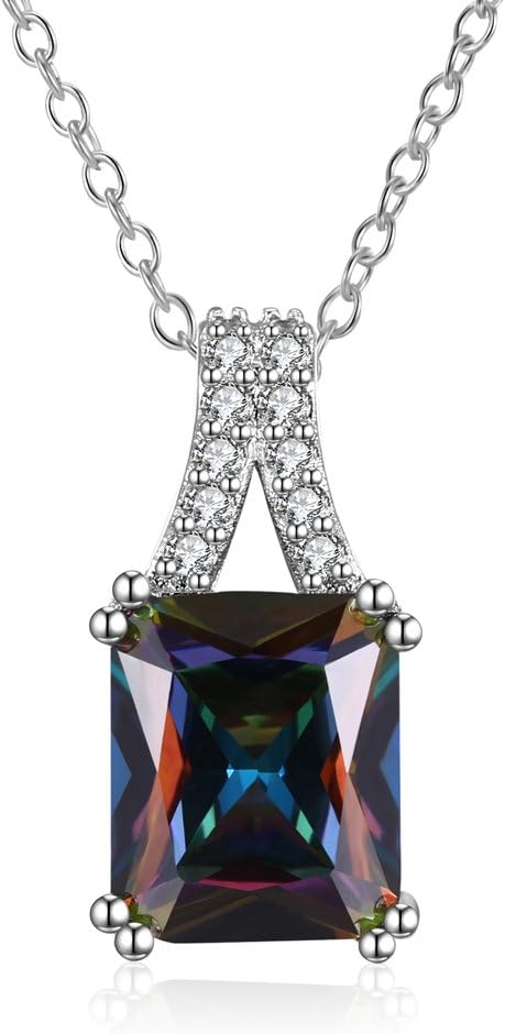 Fashion necklaces for women 2018 Square Mystic Rainbow Topaz 925 Sterling Silver pendants P2028