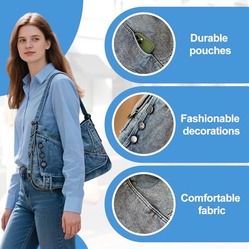 Bolso de hombro de mezclilla para mujer, vintage, gran capacidad miniatura 4
