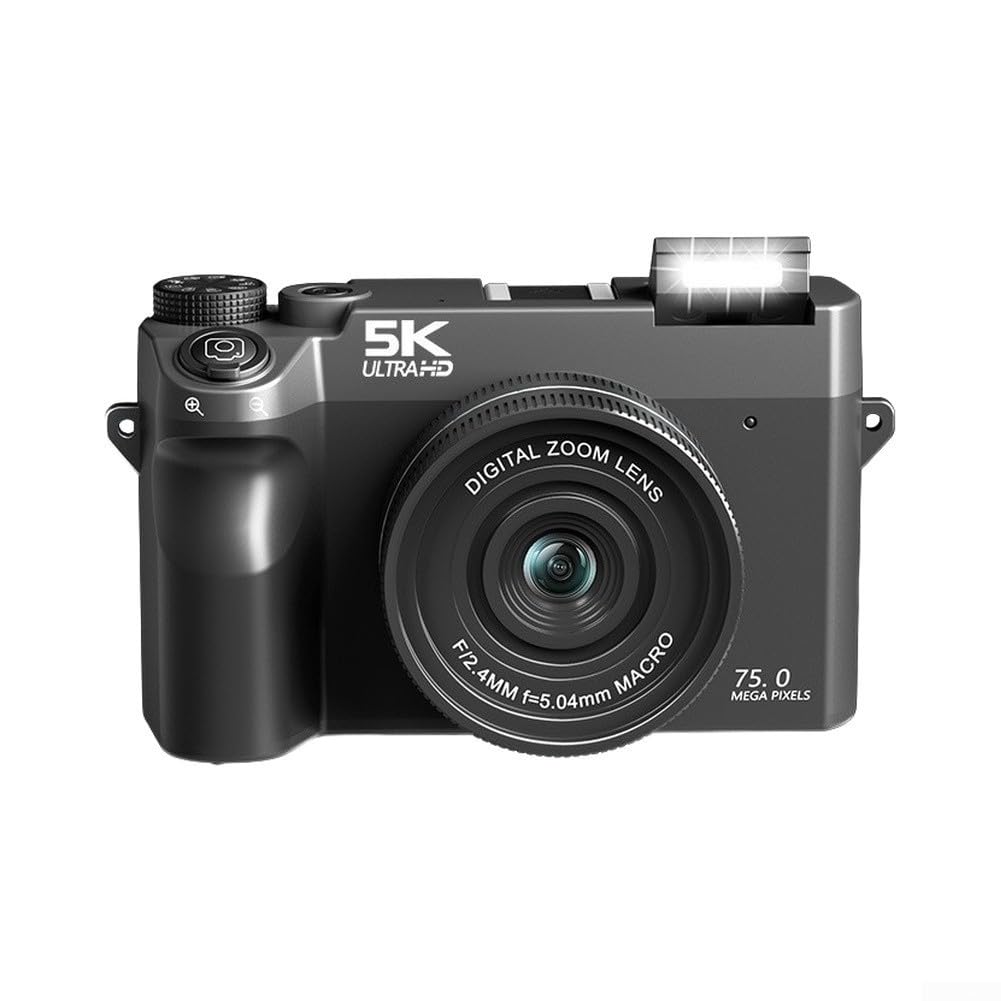 Videocamera HD 5K con schermo a flip, zoom 18x, WiFi, portatile, per adolescenti, studenti, sensore 75 MP, nero (nero 64G)