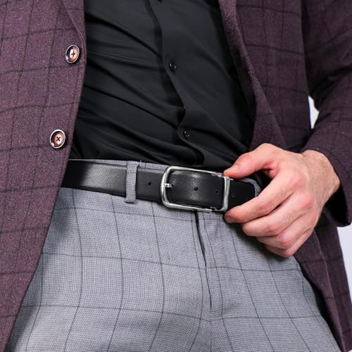 Image of HAYES LONDON Belts for Men Leather Original - Belt for Men Formal with Classic Design, Durable and Italian Reversible Men Belts for All Occasions