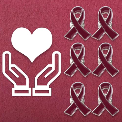 Image of WANDIC 50 PCS Burgundy Multiple Myeloma Awareness Ribbon Pins, Silver Back Sickle Cell Anemia Awareness Ribbon Brooche for Charitable Fundraising,2.5cm*2cm