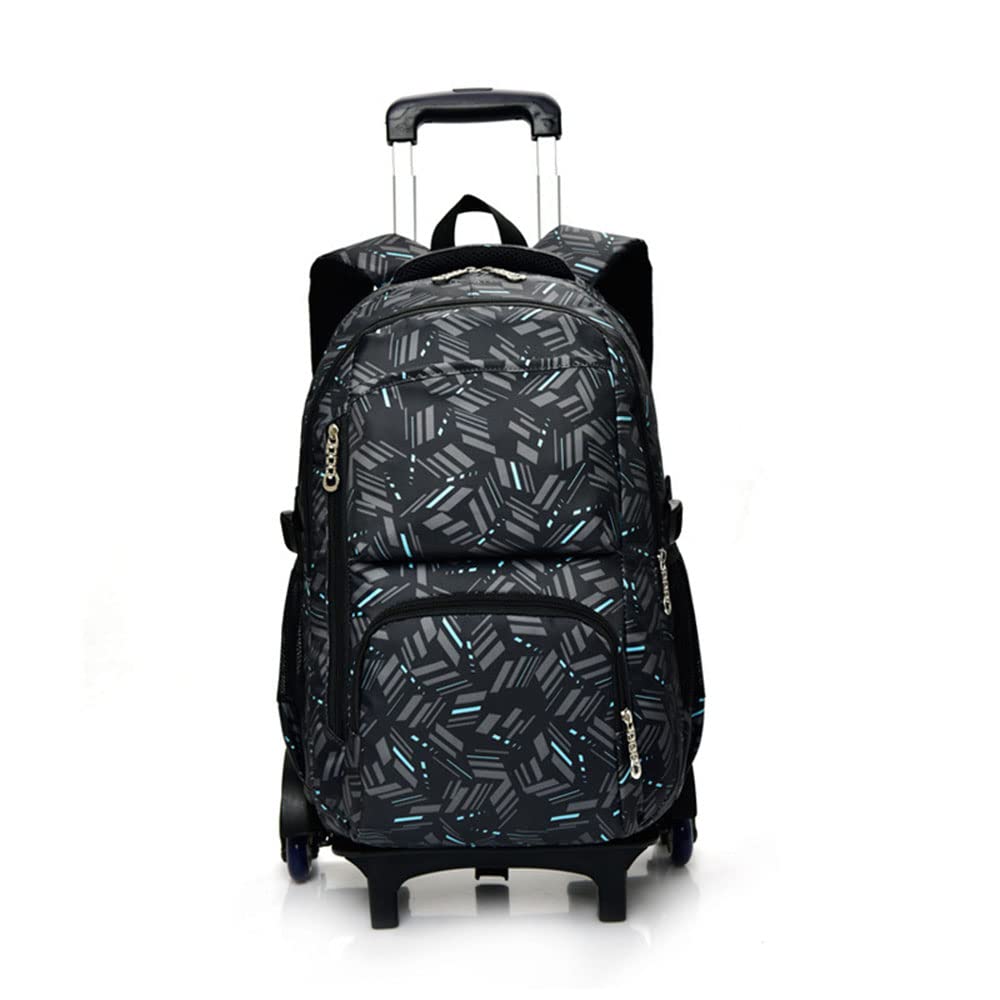 COOLBABY Rolling Travel Backpack Kids Trolley Luggage Bag Primary Junior High School Students Bag with Wheels Girls Boys Large Capacity Wheeled Laptop Bag for Unisex Kids Adults (9113#-Blue Stripes)