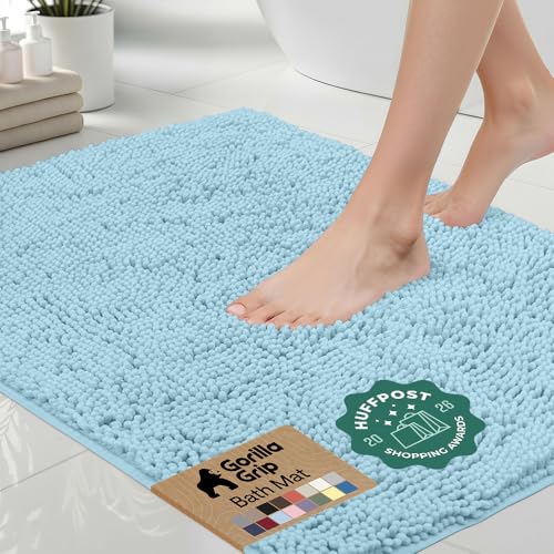 Image of GORILLA GRIP Bath Rug Mat 44x26, Thick Soft Absorbent Chenille, Quick Dry Microfiber Mats, Rubber Backing Washable Shower Floor Rugs, Bathmat Runner, US Designed Bathroom Home Decor Accessories Sky