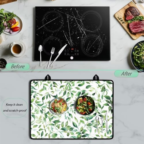 Image of Poceacles Stove Top Cover for Cooktop, Electric Stove Protector Cover Non-skid Oil-proof Induction Electric Stove Top Cover Versatile Mat Easy to Clean, Green Leaf
