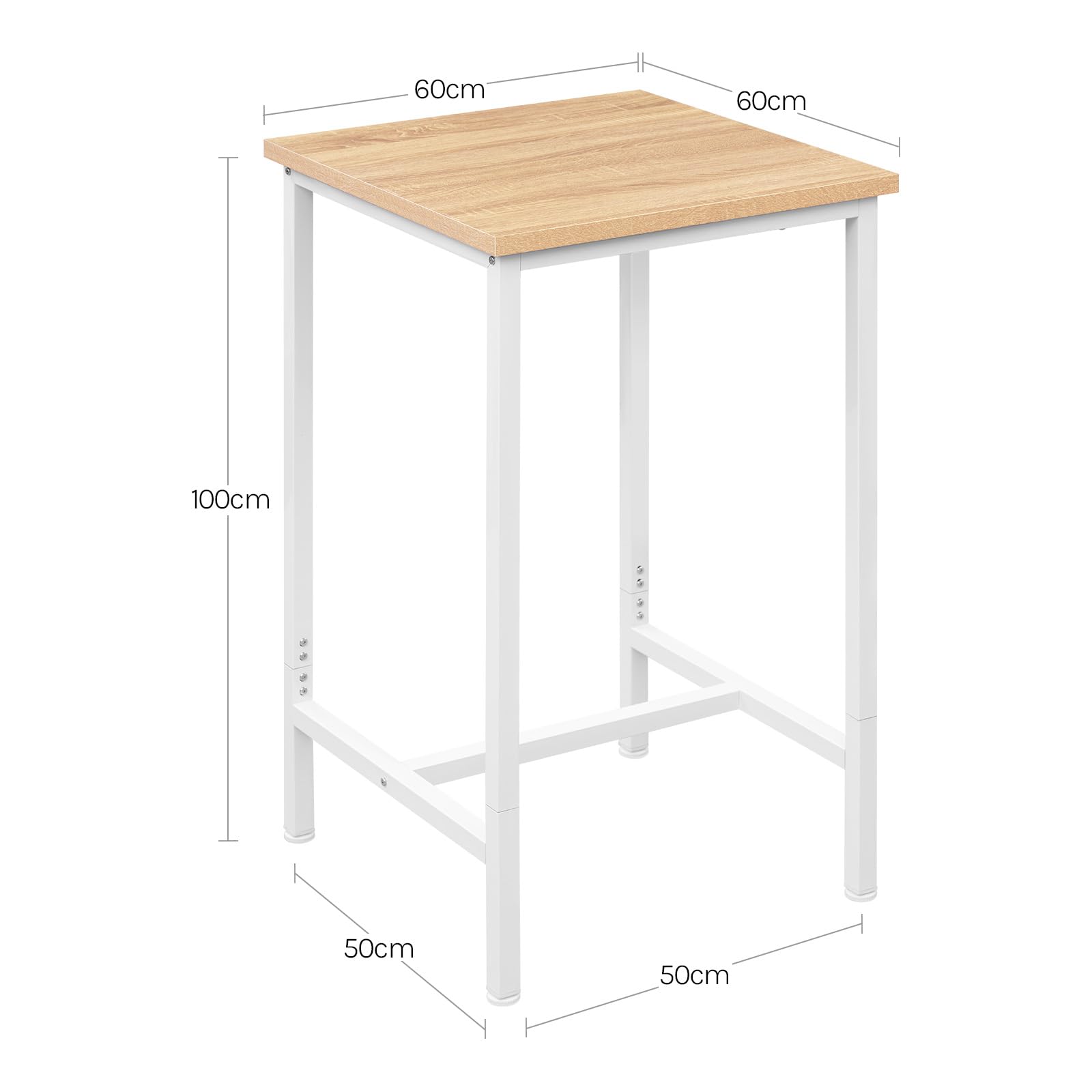 WOLTU Petit Table de Bar 60x100x60 cm, Table Haute en Métal et Bois, Mange Debout pour Cuisine, Salon, Blanc/Chêne Clair