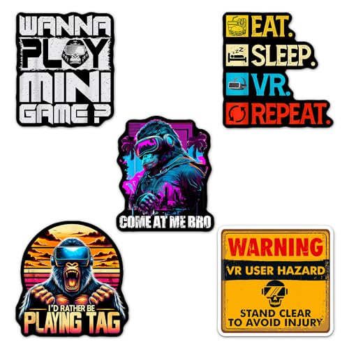 (Set of 5) I'd Rather Be Playing Tag Gorilla Sticker, Wanna Play Mini Games, VR Player Virtual Reality User Hazard Gamer, Come at Me Bro Waterproof Stickers 3 Inches