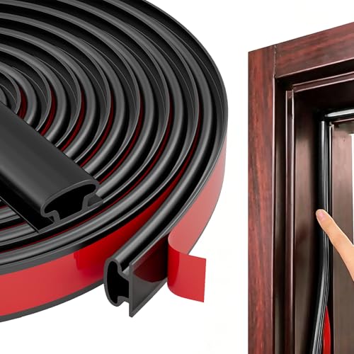 Black Rubber Weather Stripping Door Seal Strip, D Shape Door Weather Seal Strip, Self-Adhesive Soundproofing Frame Insulation Tape for Doors Frame/Window Seal,Blocks Cold Drafts Noise