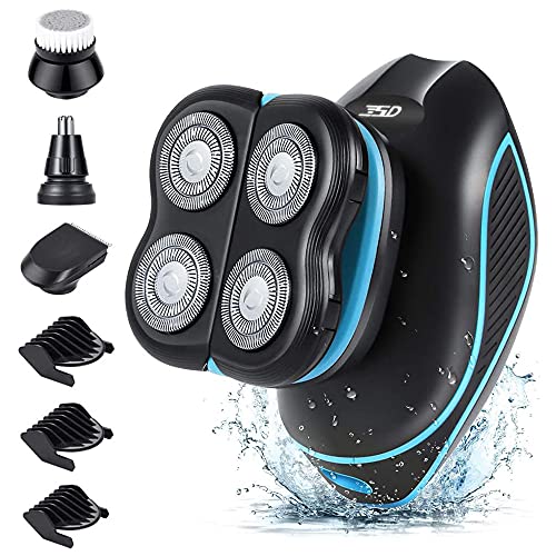Head Shaver,Head Shavers for Bald Men,5D Floating Electric Shaver for Men, 5 in 1 Bald Head Shaver with Hair Clippers Nose Hair Trimmer Facial Cleansing & Exfoliating Brush (Black)