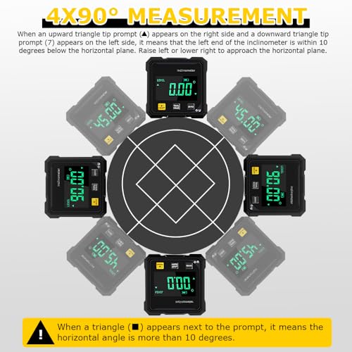 Digitaler Winkelmesser Magnetisch, 4-Seitiger Magnetischer Digitaler Winkelmesser mit Laser IP54 Wasserdicht Digitale Wasserwaage mit mit LCD-Display für Holzarbeiten, Bau, Dekoration, DIY