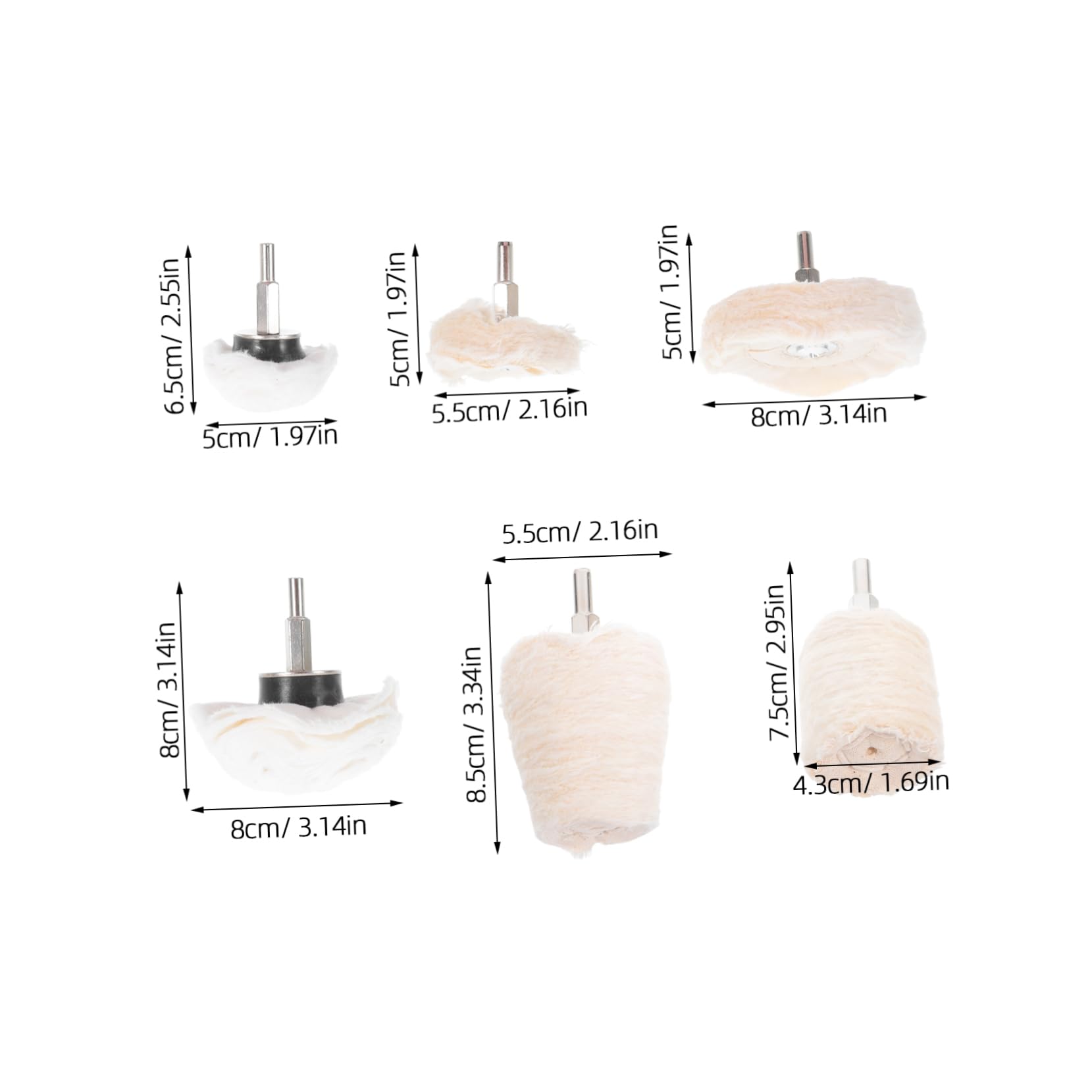 PRETYZOOM 6mm Shank Cotton Polishing Wheel Set Metal Grinding Wheel Multi-Size for Car Metal Surface Polishing