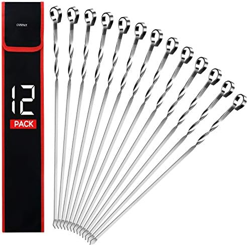 Metal Skewers For Grilling 12 inch - 12 Pack Skewers For Kabobs, BBQ Skewers, Shish Kabob Skewers, Flat Stainless Steel Barbecue Skewers Grill Stick Set for Meat, Chicken, Shrimp, Fruit, Vegetables