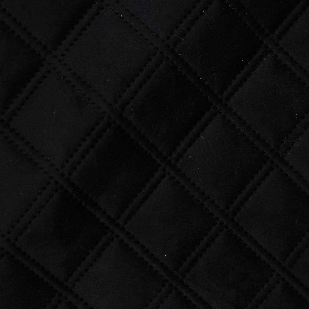 Black Double Stitch Embossed Diamond Quilted Sofa Velvet Velour Gloss Vehicle Upholstery Fabric