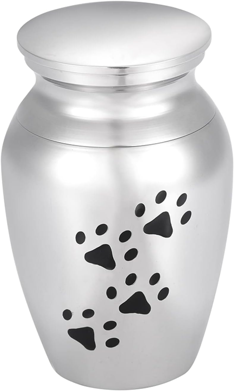 SHEIL Hold Dog/Cat Paw Print Stainless Steel Memorial Urn Casket Pet Keepsake Locket Containers for Cremated Ashes,1