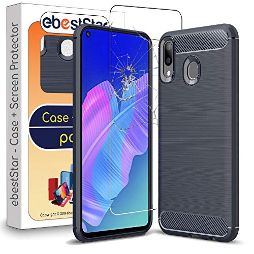 ebestStar - Cover per Huawei P40 Lite E (2020), Custodia Protezione Carbonio Design, TPU Morbida Antiurto, Blu scuro + Vetro Temperato