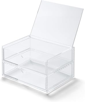 MUJI Acrylic Stackable 2 Drawer Sorage Case with Lid, Small, 17.5 cm Width x 13 cm Depth x 9.5 cm Height