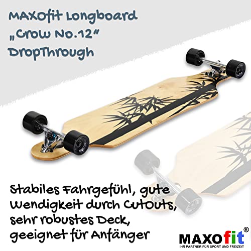 MAXOfit Longboard Crow No. 12 - Drop Through Board mit robustem Deck und mittelweichen Rollen - Drop Through Achsen und Cut Outs für hohe Wendigkeit und Stabilität