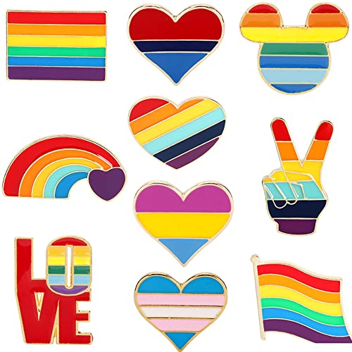 SBSB Regenbogen Brosche Pins, 10 Stück Regenbogen Emaille Pins Anstecknadeln, Homosexuell Stolz Pin, Herz Flagge Brosche Buttons für Pullover Schals Kopftücher Kleider Anzüge Taschen Rucksäcke Cover